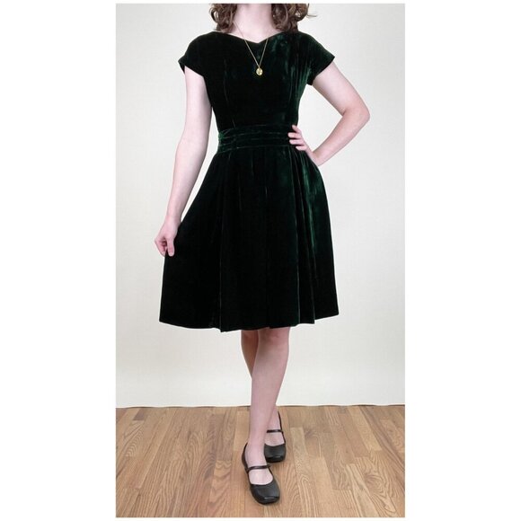 Vintage Dresses & Skirts - Vintage 1950s Swing Dress Velvet Mini Midi Old Money Luxury Mid Century 40s 50s